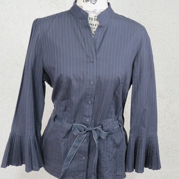 Autograph* Women's Long Sleeve Ruffled Cuffs Button Down Belt Tie Blouse~ Size M - Picture 1 of 9